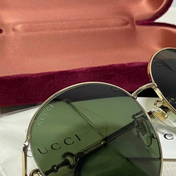 NWT GUCCI GG1017SK - 002 GOLD GREEN SUNGLASSES - Picture 4 of 7